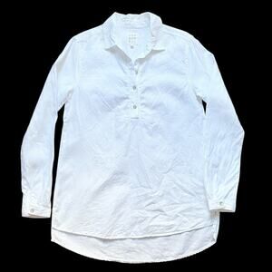 NOT MONDAY Women’s Size XS White Linen Tunic Shirt Long Sleeves Pullover READ